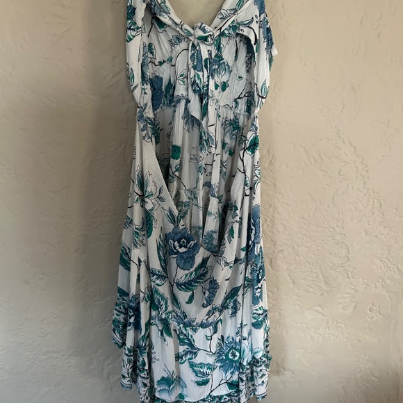 Angie Boho Floral Mini Dress Blue & White Summer Resort Style- Xtra Small - Picture 2 of 6